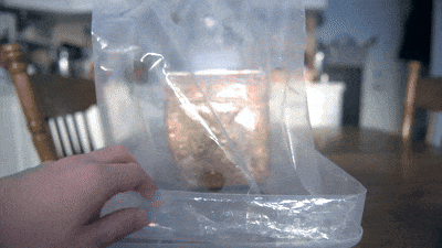 A person sprays a mushroom fruiting block with a spray bottle.